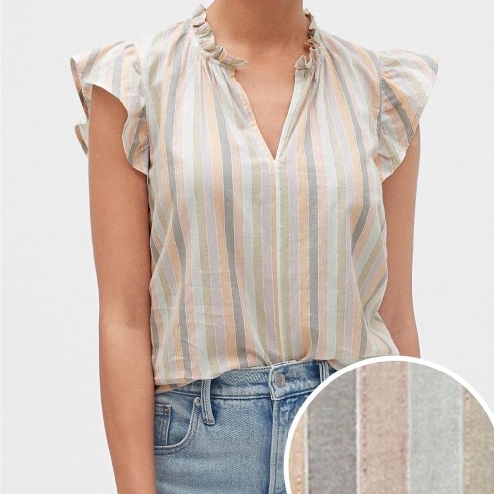 GAP Multi Color Stripe Flutter Sleeve Cotton Lightweight Blouse Top Size Medium